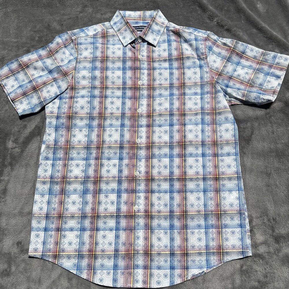 Club Room Shirt Mens Small Short Sleeve Blue Geometric Print Minimal‎ To No Wear